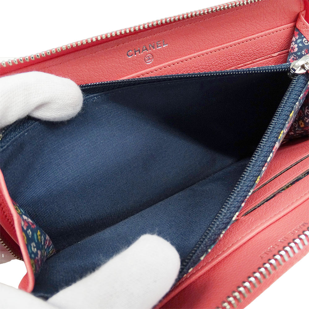 CHANEL シャネル 長財布 ラッキークローバー サーモンピンク レザー レディース 【中古】