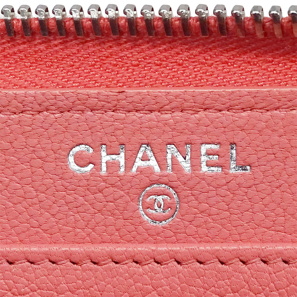 CHANEL シャネル 長財布 ラッキークローバー サーモンピンク レザー レディース 【中古】