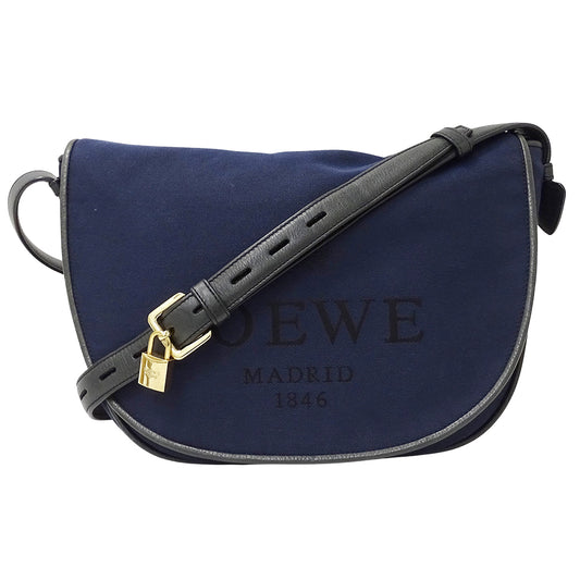 LOEWE ロエベ ショルダーバッグ ネイビー キャンバス レディース 【中古】