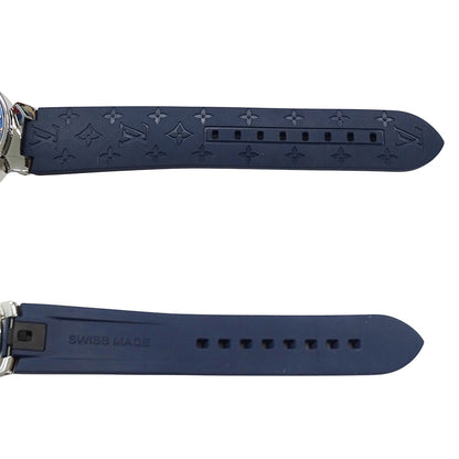 LOUIS VUITTON ルイ・ヴィトン タンブール ムーン デュアル タイム MM QA142 メンズ 腕時計 クオーツ QZ ステンレス SS ラバー ダイヤモンド 磨き済み 【中古】