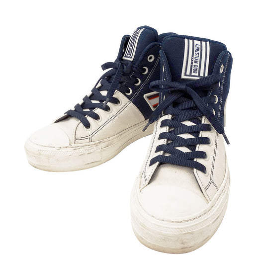 Dior ディオール スニーカー ネイビー ホワイト キャンバス レディース 【中古】