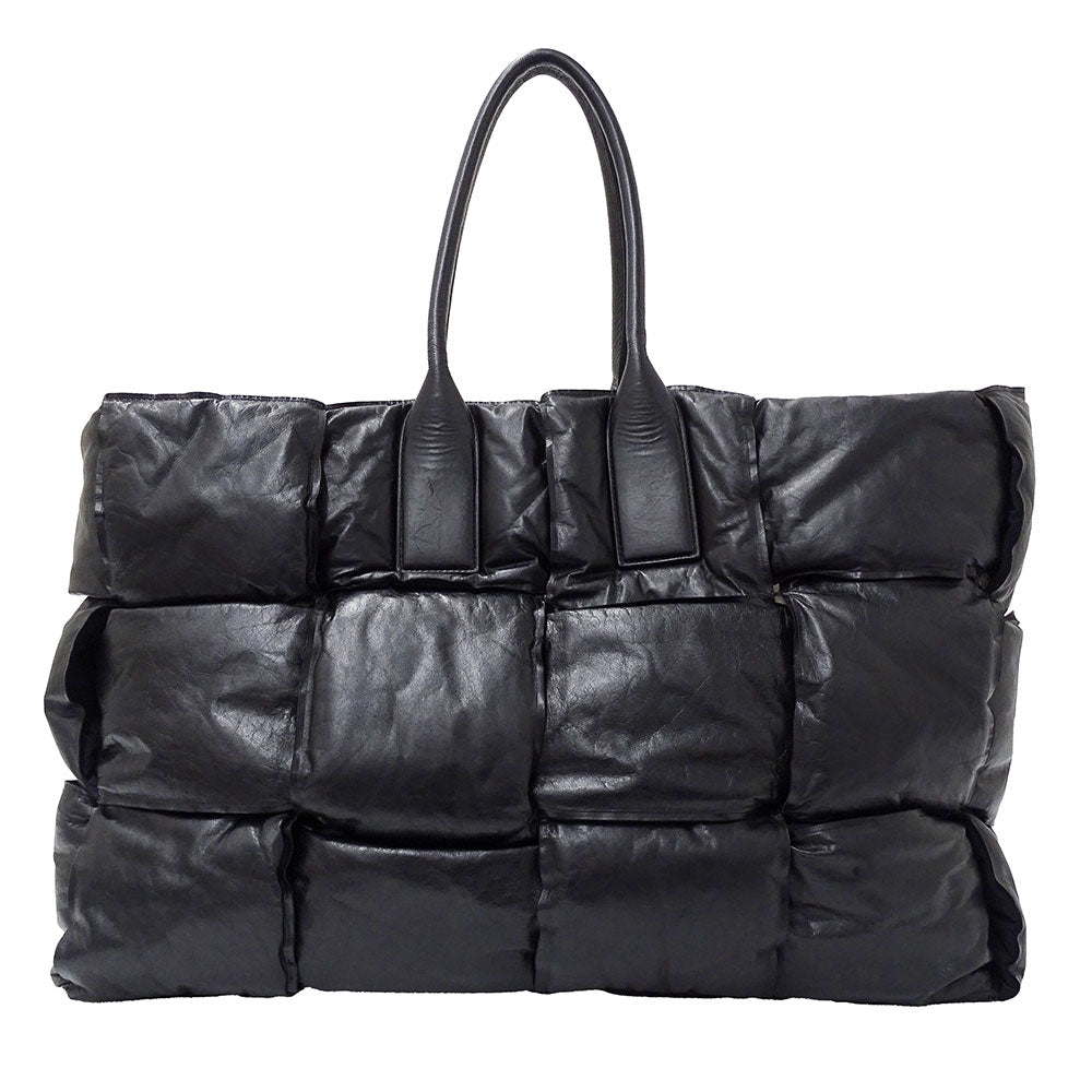 BOTTEGAVENETA ボッテガ・ヴェネタ スカッシュ トートバッグ マキシイントレチャート ブラック カーフ レディース メンズ 【中古】