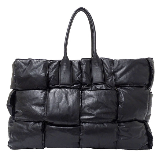 BOTTEGAVENETA ボッテガ・ヴェネタ スカッシュ トートバッグ マキシイントレチャート ブラック カーフ レディース メンズ 【中古】