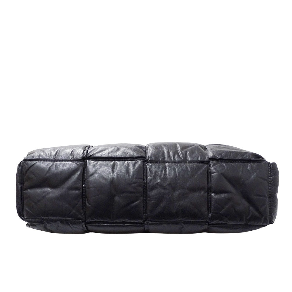 BOTTEGAVENETA ボッテガ・ヴェネタ スカッシュ トートバッグ マキシイントレチャート ブラック カーフ レディース メンズ 【中古】