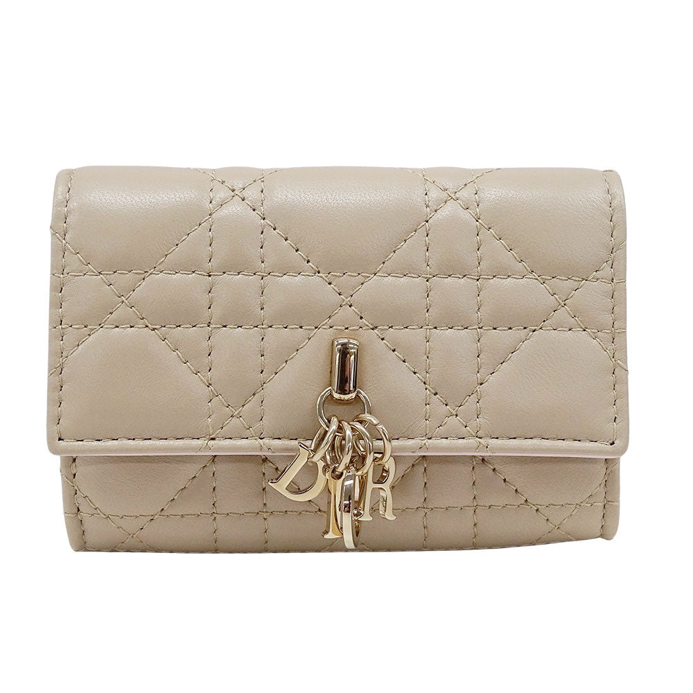 Dior ディオール コインケース カナージュ ベージュ レザー レディース 【中古】