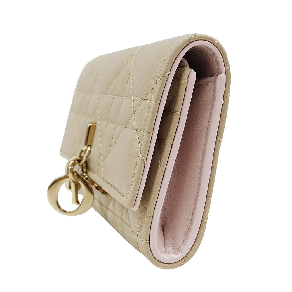 Dior ディオール コインケース カナージュ ベージュ レザー レディース 【中古】