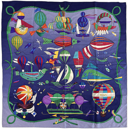 HERMES エルメス カレ90 LES FOLIES DU CIEL 大空の狂気 スカーフ ネイビー マルチカラー シルク レディース 【中古】