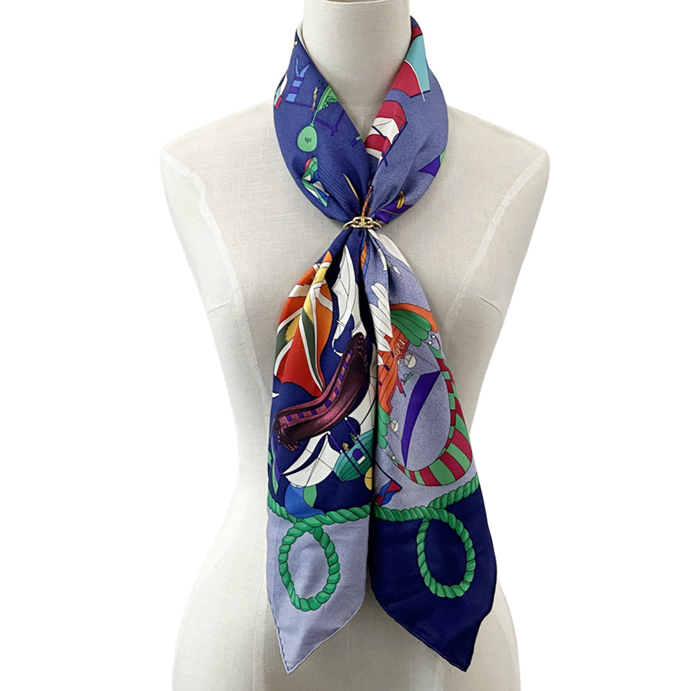 HERMES エルメス カレ90 LES FOLIES DU CIEL 大空の狂気 スカーフ ネイビー マルチカラー シルク レディース 【中古】