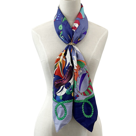 HERMES エルメス カレ90 LES FOLIES DU CIEL 大空の狂気 スカーフ ネイビー マルチカラー シルク レディース 【中古】