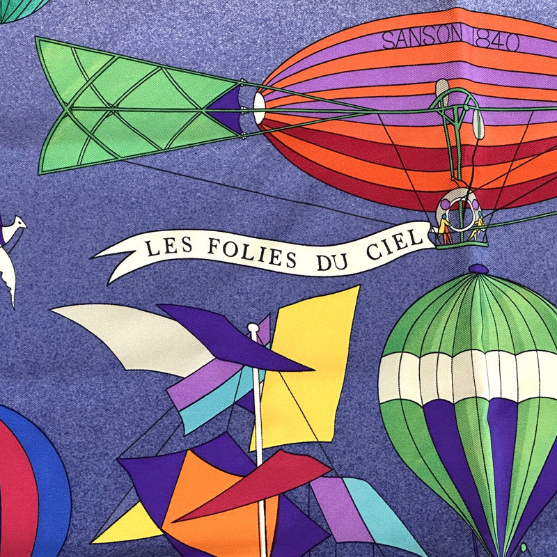 HERMES エルメス カレ90 LES FOLIES DU CIEL 大空の狂気 スカーフ ネイビー マルチカラー シルク レディース 【中古】