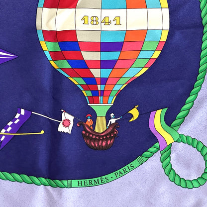 HERMES エルメス カレ90 LES FOLIES DU CIEL 大空の狂気 スカーフ ネイビー マルチカラー シルク レディース 【中古】