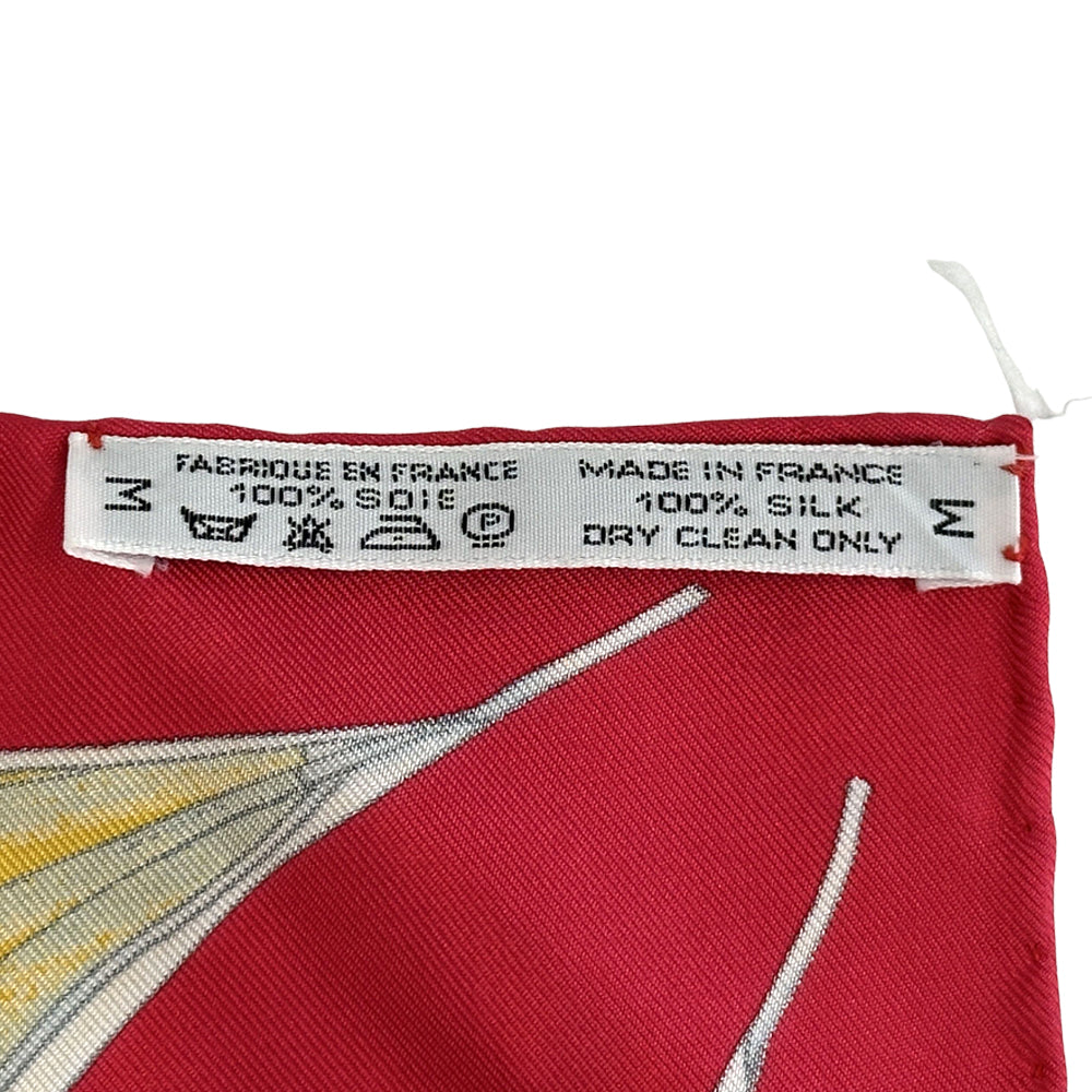 HERMES エルメス カレ90 Vent portant 追い風 スカーフ レッド マルチカラー シルク レディース 【中古】