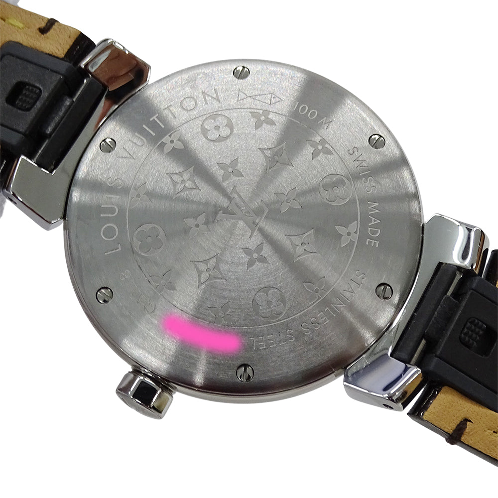 LOUIS VUITTON ルイ・ヴィトン タンブール ニューウェーブ QA118 レディース 腕時計 クオーツ QZ ステンレス SS レザー ダイヤモンド 磨き済み 【中古】