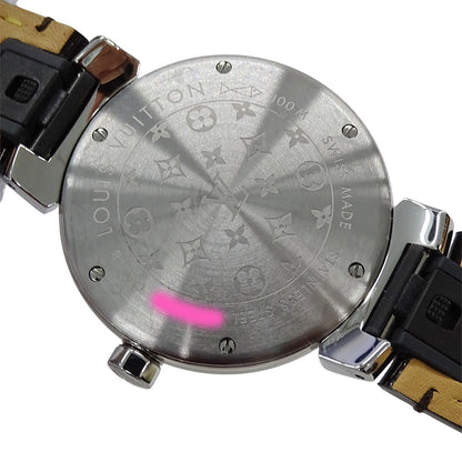 LOUIS VUITTON ルイ・ヴィトン タンブール ニューウェーブ QA118 レディース 腕時計 クオーツ QZ ステンレス SS レザー ダイヤモンド 磨き済み 【中古】