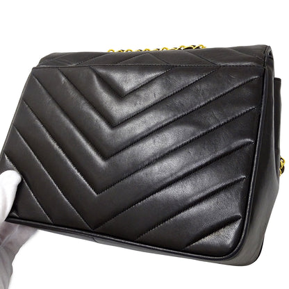 CHANEL シャネル ショルダーバッグ Vステッチ ブラック ゴールド金具 ラムスキン レディース 【中古】