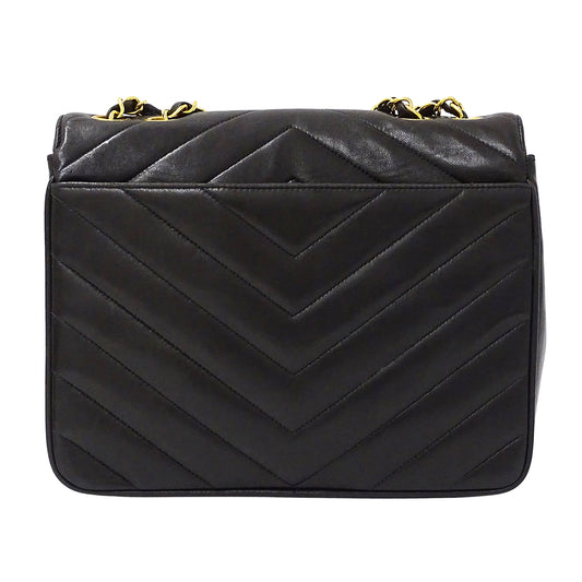 CHANEL シャネル ショルダーバッグ Vステッチ ブラック ゴールド金具 ラムスキン レディース 【中古】