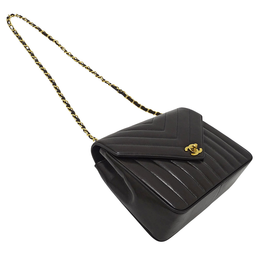CHANEL シャネル ショルダーバッグ Vステッチ ブラック ゴールド金具 ラムスキン レディース 【中古】