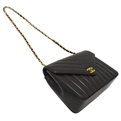 CHANEL シャネル ショルダーバッグ Vステッチ ブラック ゴールド金具 ラムスキン レディース 【中古】