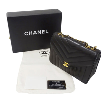 CHANEL シャネル ショルダーバッグ Vステッチ ブラック ゴールド金具 ラムスキン レディース 【中古】