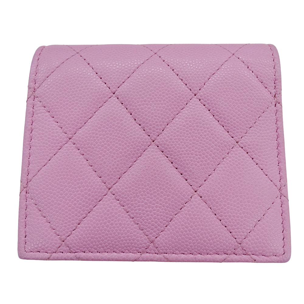 CHANEL シャネル マトラッセ 二つ折り財布 ピンク グリーン ゴールド金具 キャビアスキン レディース 【中古】
