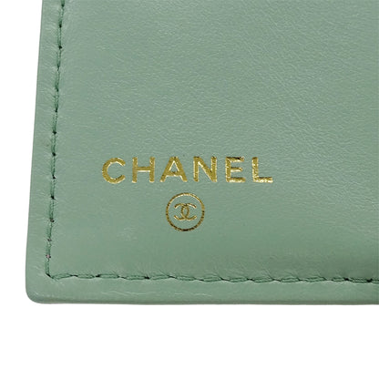 CHANEL シャネル マトラッセ 二つ折り財布 ピンク グリーン ゴールド金具 キャビアスキン レディース 【中古】
