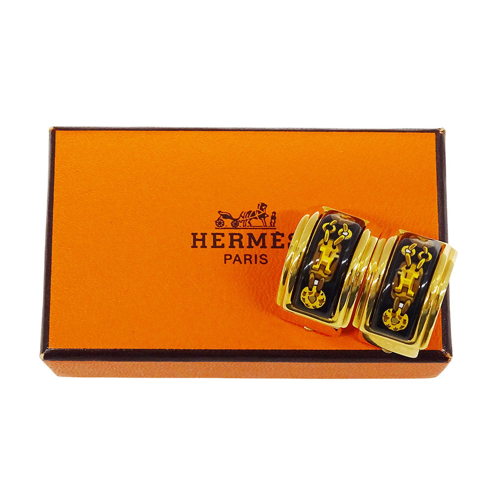 HERMES エルメス イヤリング エマイユ GP ブラック ゴールド レディース 【中古】