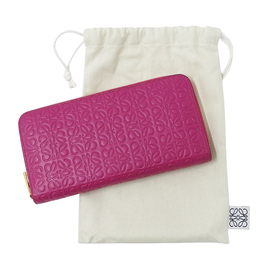 LOEWE ロエベ 長財布 リピート マゼンタ レザー レディース 【中古】