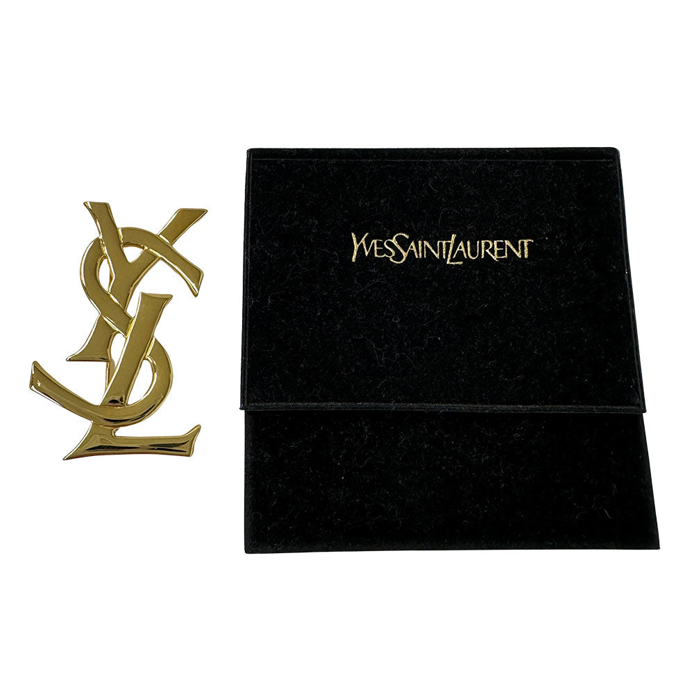 YVES SAINT LAURENT イヴ・サンローラン ロゴ ブローチ GP ゴールド レディース メンズ 【中古】