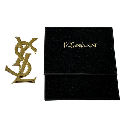 YVES SAINT LAURENT イヴ・サンローラン ロゴ ブローチ GP ゴールド レディース メンズ 【中古】