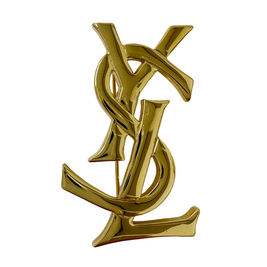 YVES SAINT LAURENT イヴ・サンローラン ロゴ ブローチ GP ゴールド レディース メンズ 【中古】