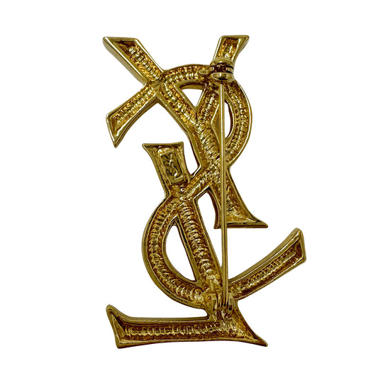YVES SAINT LAURENT イヴ・サンローラン ロゴ ブローチ GP ゴールド レディース メンズ 【中古】