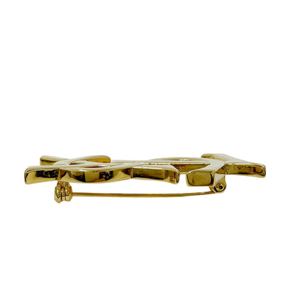 YVES SAINT LAURENT イヴ・サンローラン ロゴ ブローチ GP ゴールド レディース メンズ 【中古】