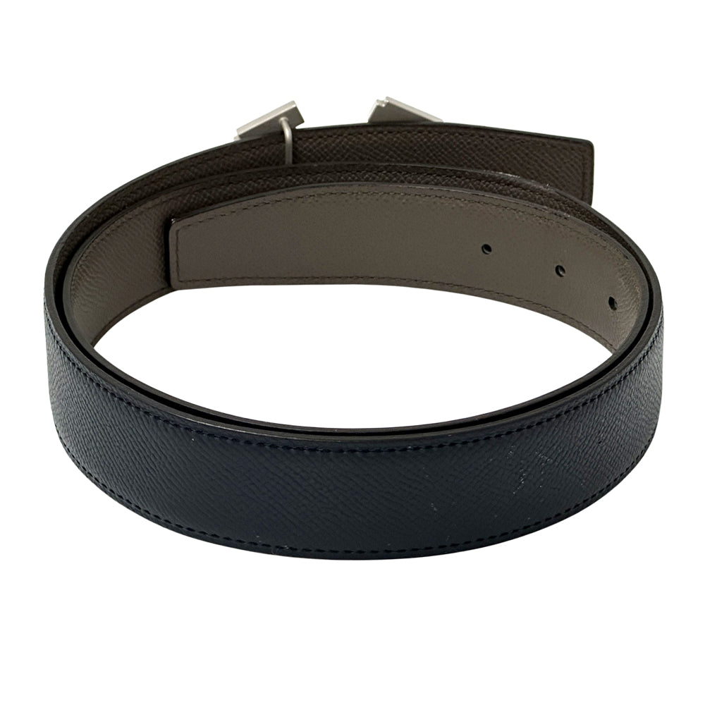 HERMES エルメス ベルト ストリートH ネイビー グレー レザー メンズ 【中古】
