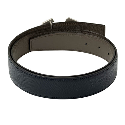 HERMES エルメス ベルト ストリートH ネイビー グレー レザー メンズ 【中古】