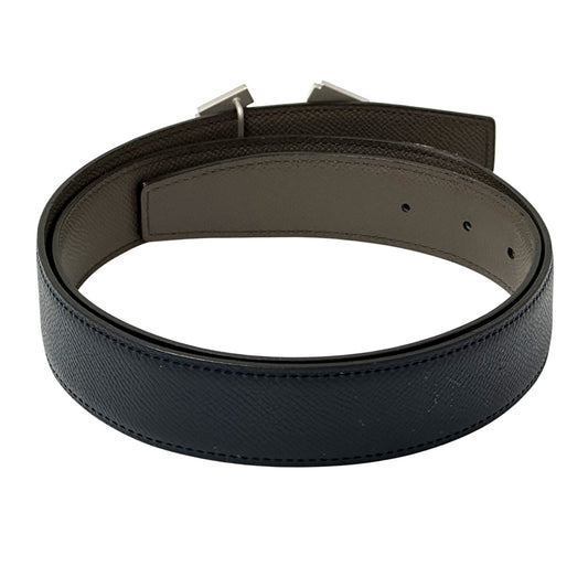 HERMES エルメス ベルト ストリートH ネイビー グレー レザー メンズ 【中古】