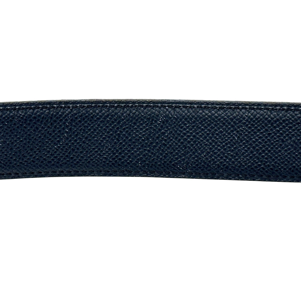 HERMES エルメス ベルト ストリートH ネイビー グレー レザー メンズ 【中古】