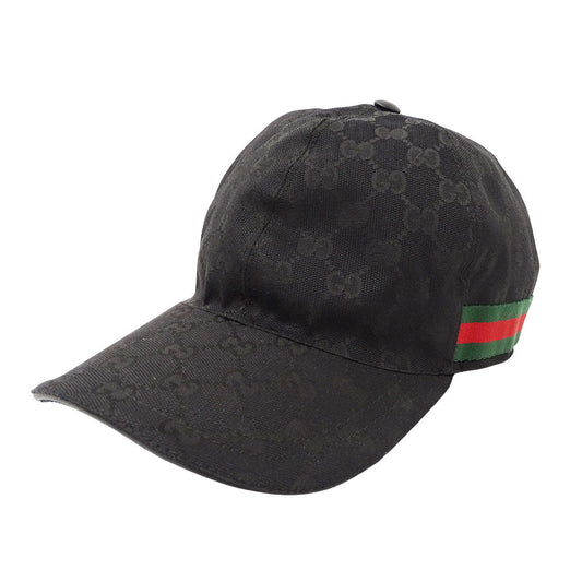 GUCCI グッチ ウェブストライプ付きGGキャンバスベースボールキャップ キャップ GGキャンバス シェリー ブラック 200035 GGキャンバス レディース メンズ 【中古】