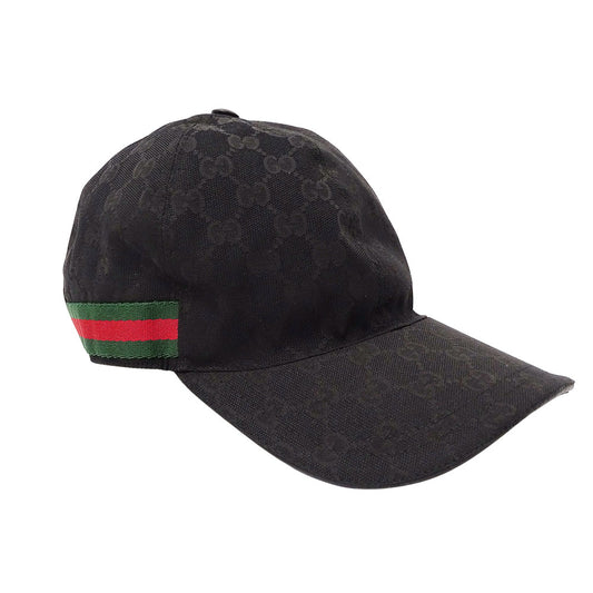 GUCCI グッチ ウェブストライプ付きGGキャンバスベースボールキャップ キャップ GGキャンバス シェリー ブラック 200035 GGキャンバス レディース メンズ 【中古】