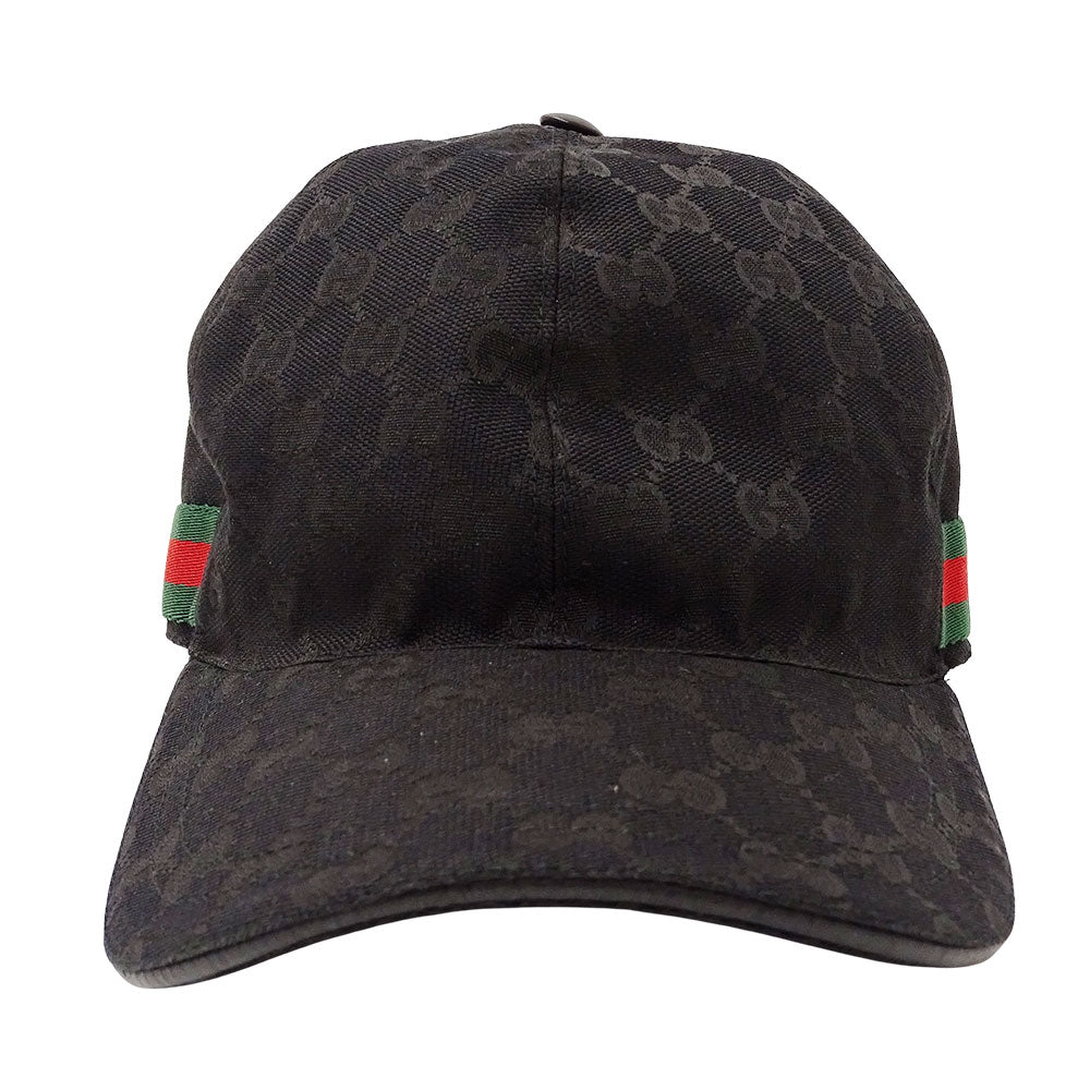 GUCCI グッチ ウェブストライプ付きGGキャンバスベースボールキャップ キャップ GGキャンバス シェリー ブラック 200035 GGキャンバス レディース メンズ 【中古】