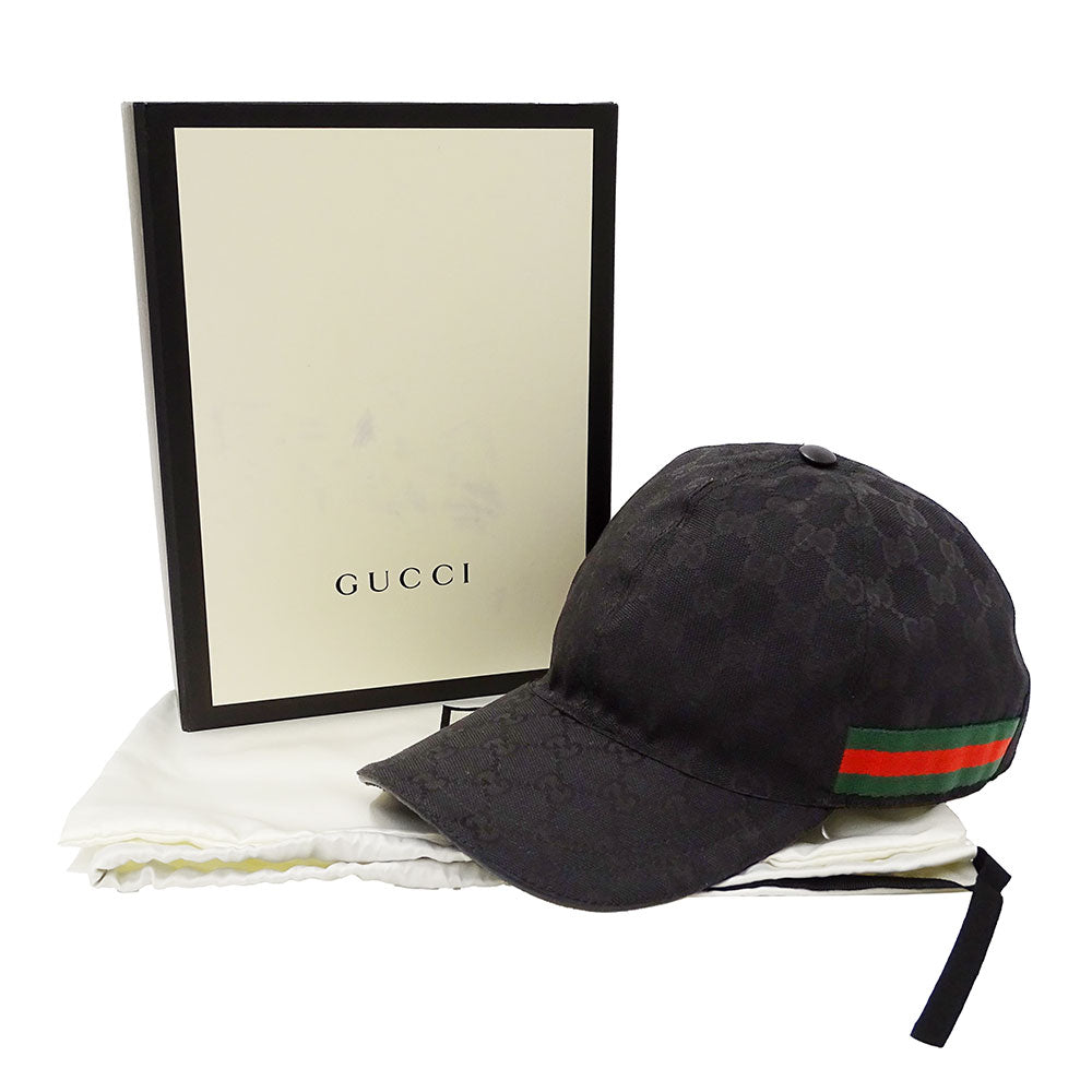 GUCCI グッチ ウェブストライプ付きGGキャンバスベースボールキャップ キャップ GGキャンバス シェリー ブラック 200035 GGキャンバス レディース メンズ 【中古】