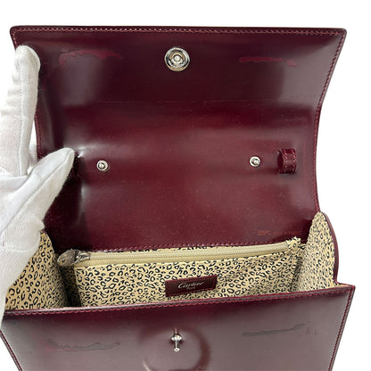 Cartier カルティエ パンテール ハンドバッグ ボルドー パテントレザー レディース 【中古】