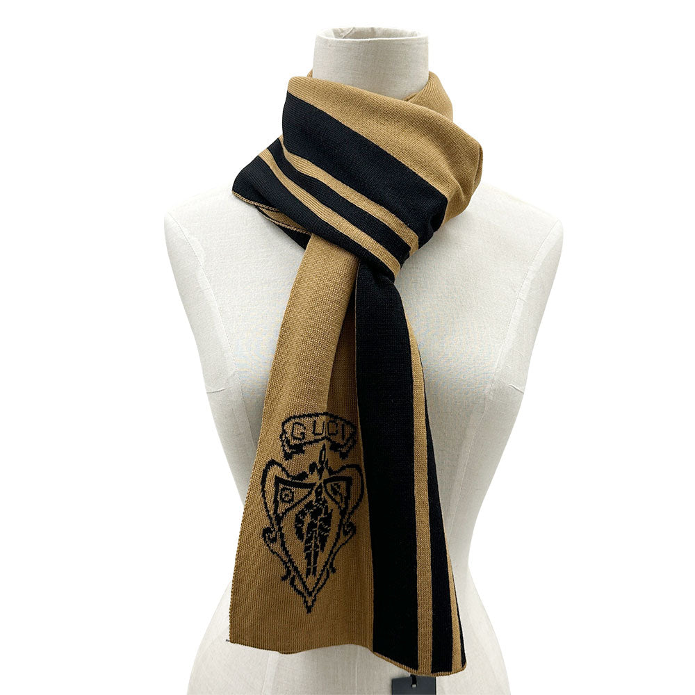 GUCCI グッチ マフラー・ストール ブラック ブラウン ウール レディース 【中古】