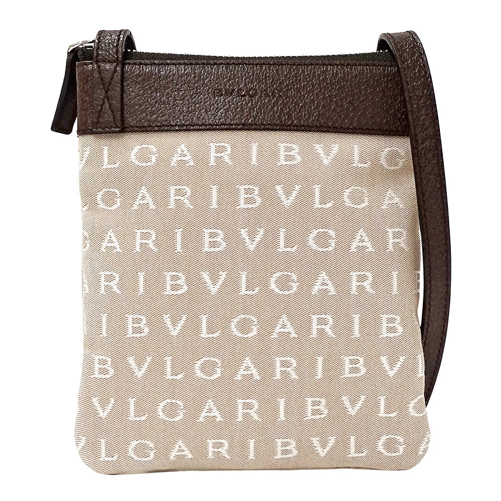 BVLGARI ブルガリ ショルダーバッグ ロゴマニア ベージュ キャンバス レディース 【中古】