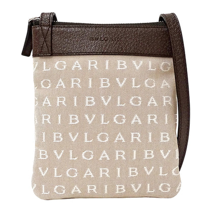 BVLGARI ブルガリ ショルダーバッグ ロゴマニア ベージュ キャンバス レディース 【中古】