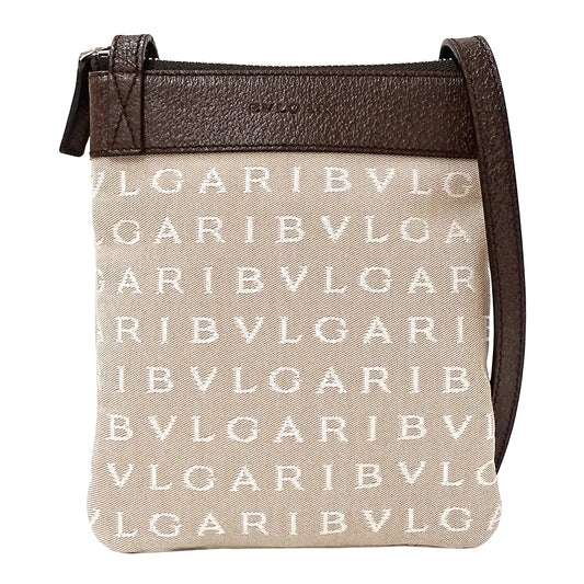 BVLGARI ブルガリ ショルダーバッグ ロゴマニア ベージュ キャンバス レディース 【中古】