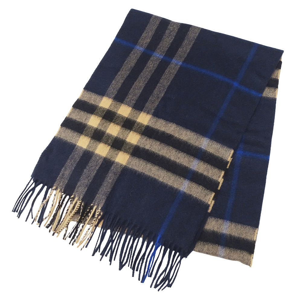 BURBERRY バーバリー マフラー・ストール ネイビー ベージュ カシミヤ レディース メンズ 【中古】