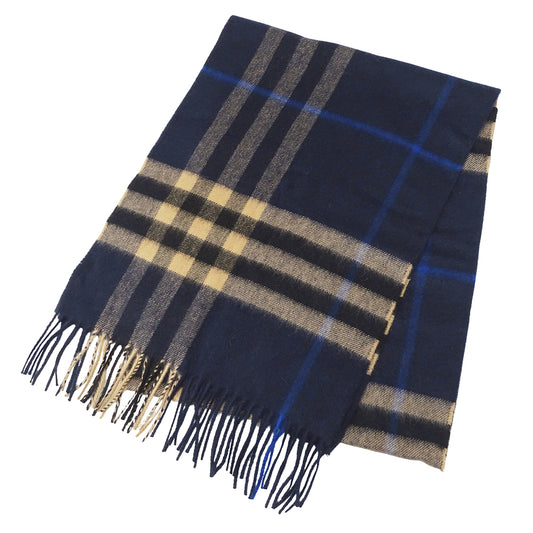 BURBERRY バーバリー マフラー・ストール ネイビー ベージュ カシミヤ レディース メンズ 【中古】