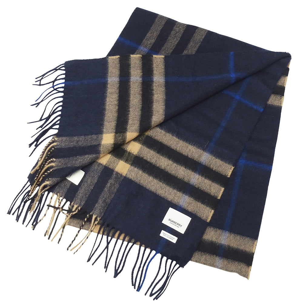BURBERRY バーバリー マフラー・ストール ネイビー ベージュ カシミヤ レディース メンズ 【中古】