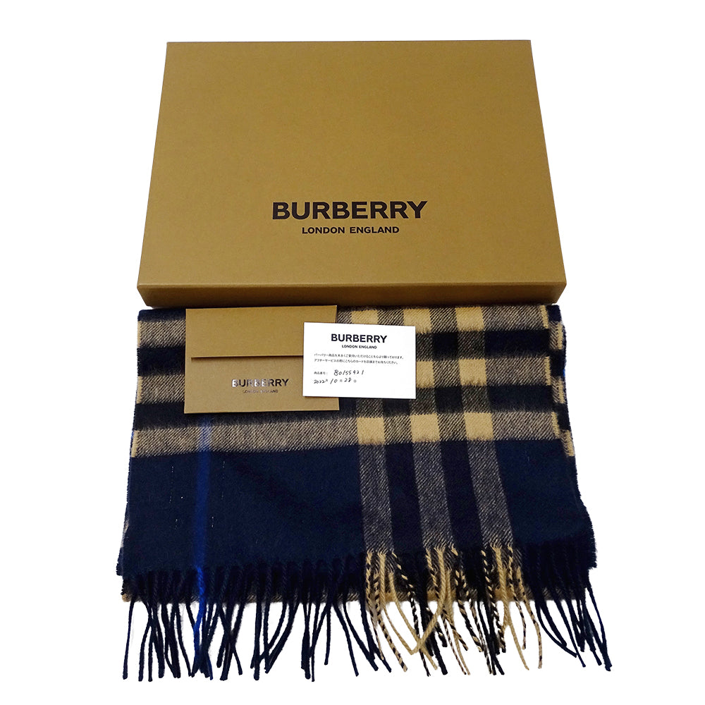 BURBERRY バーバリー マフラー・ストール ネイビー ベージュ カシミヤ レディース メンズ 【中古】