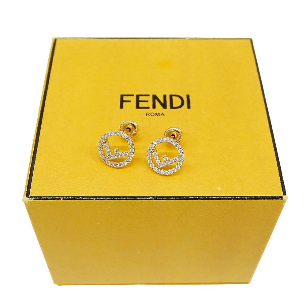 FENDI フェンディ ピアス エフイズ ラインストーン ゴールド レディース 【中古】